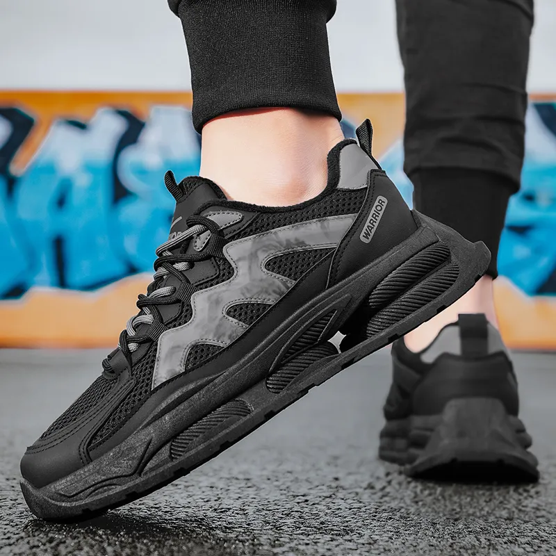 Warrior Cushioned Anti Slip And Wear Resistant Height Increasing Warm Low Top Chunky Sneakers Unisex Black Gray-6
