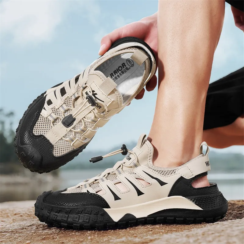 Warrior Breathable Height Increasing Rebound River Trekking Shoes Men's Khaki Black-4