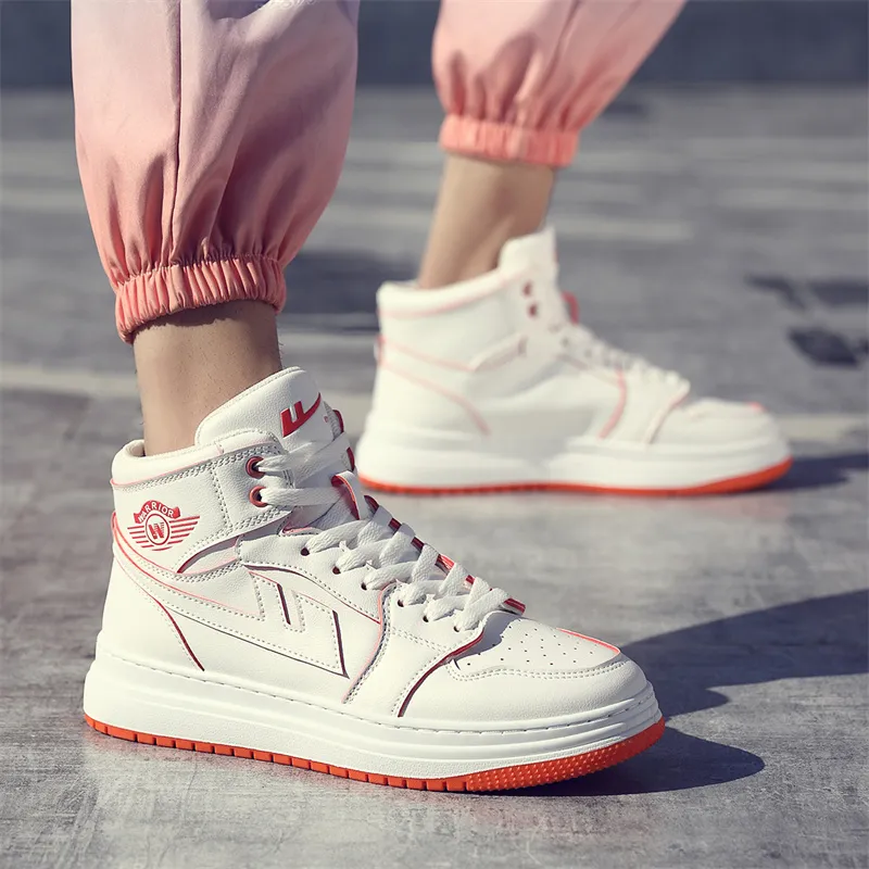 Warrior Anti Slip Wear Resistant High Top Skateboard Shoes Unisex White Orange-10