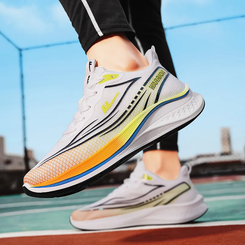 WARRIOR Running Shoes Men Low Top Orange/Neon Green-6
