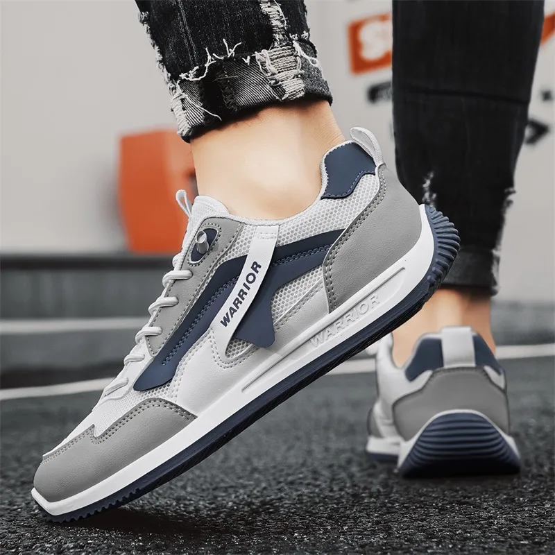 Warrior Ah Gan Shoes Durable Lightweight And Breathable Low Top Lace Free Casual Shoes Men's White Gray Dusty Blue-9