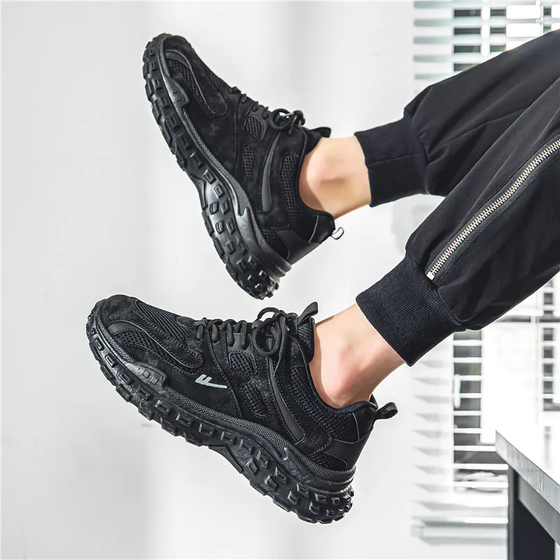 Warrior Cushioning Height Increasing Abrasion Resistant Lightweight Slip Resistant Low Top Chunky Sneakers Men's Black-6
