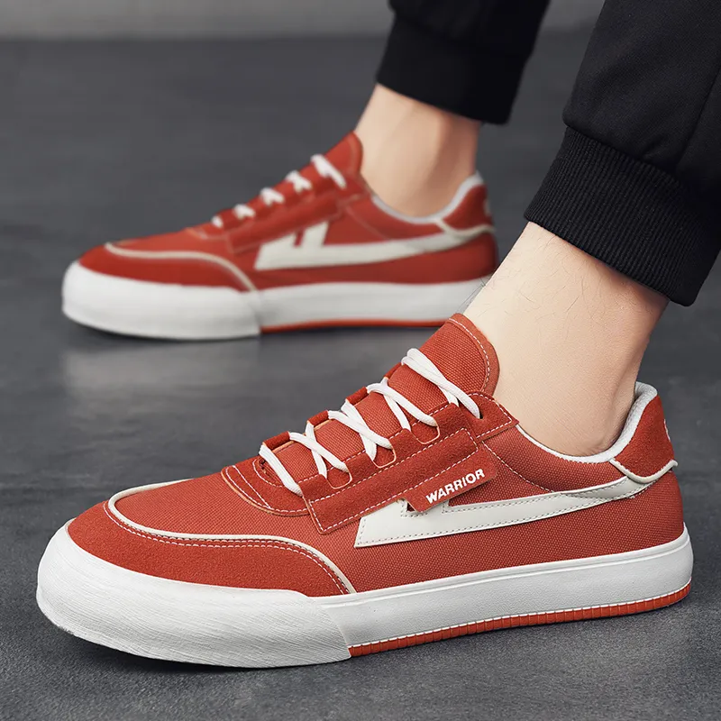 Warrior Wear resistant, Lightweight, Breathable, And Non slip. Low Top Canvas Shoes Unisex Rusty Red Beige-7
