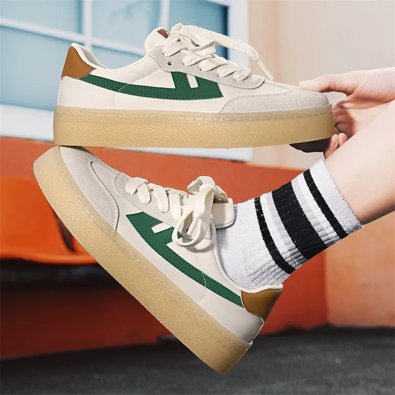 Warrior Anti Slip And Wear Resistant Lightweight Height Increasing Low Top Skateboard Shoes Unisex Beige Green Orange-7