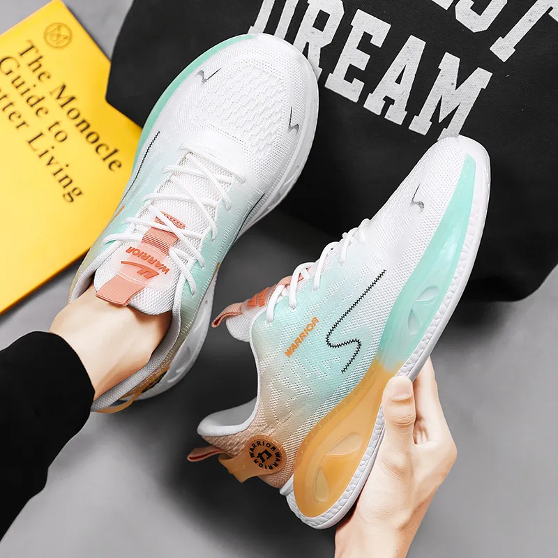 Warrior Anti Slip And Wear Resistant Rebound Cushioning Low Top Casual Shoes Men's White Green Orange-11