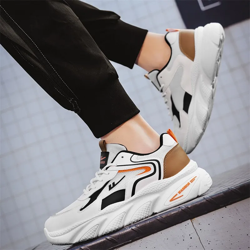 Warrior Slip Resistant, Abrasion Resistant, Breathable Low Top Chunky Sneakers Men's White Black Orange-7
