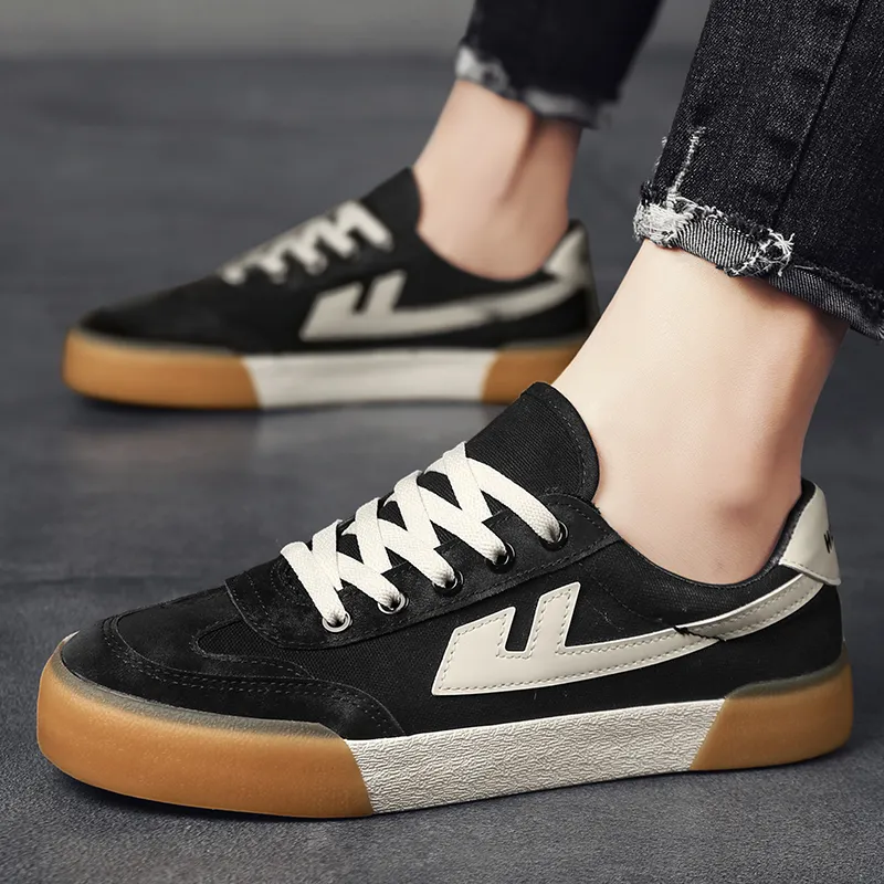 Warrior Warrior Anti Slip And Wear Resistant Lightweight Low Top Canvas Shoes Unisex Black Beige-6
