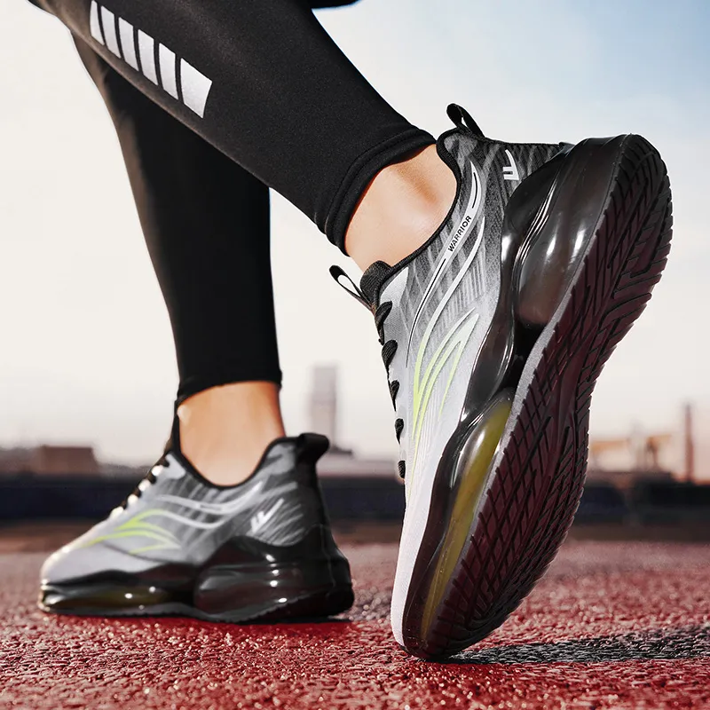 Warrior Anti Slip And Wear Resistant Height Increasing Low Top Long Distance Running Shoes Men's Gray Black Green-6