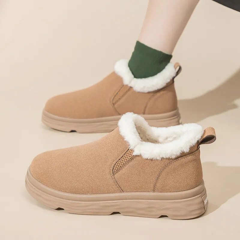 Warrior Thermal Coverage Height Increasing Abrasion Resistant Slip Resistant Ankle Length Snow Boots Women's Camel-2