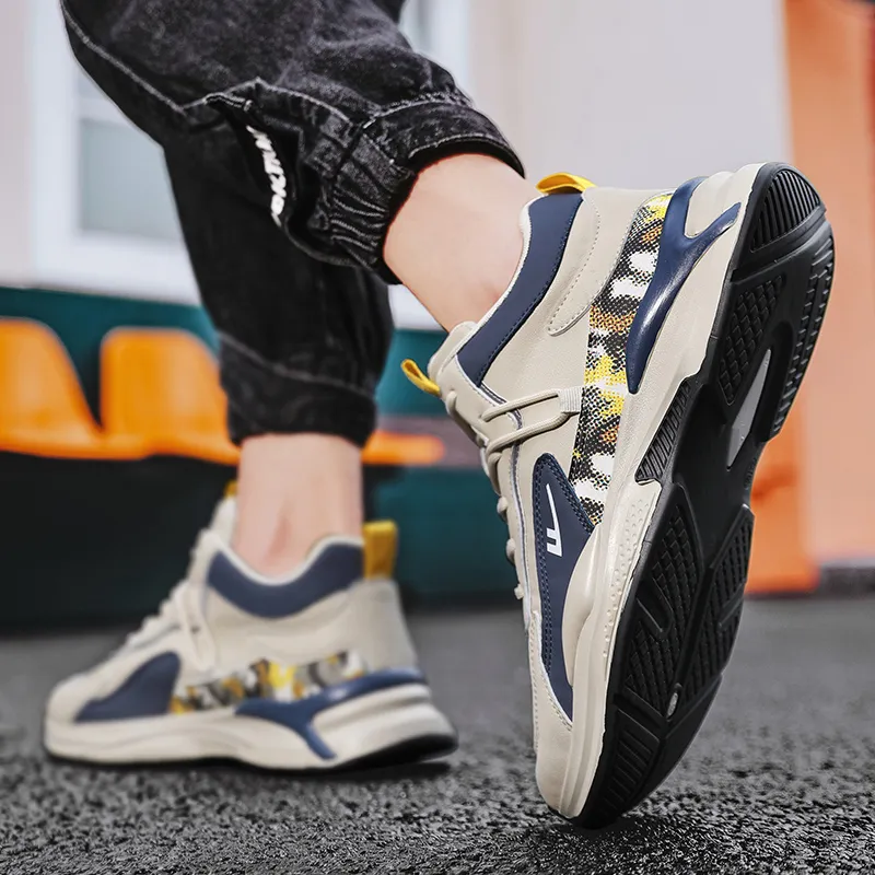 Warrior High Top Casual Shoes Men's Beige Blue-6