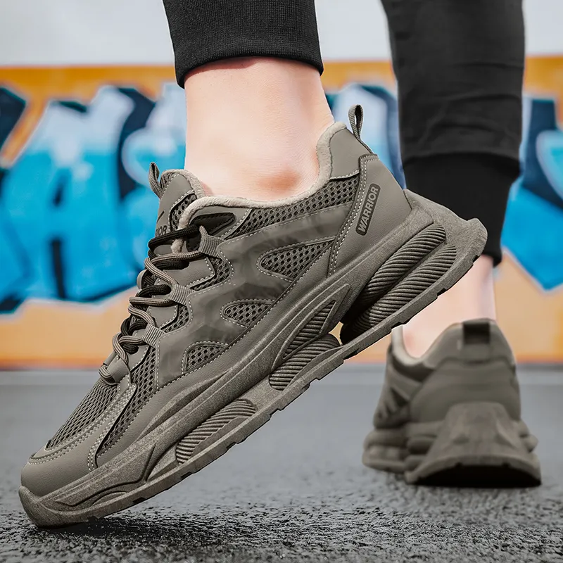 Warrior Slip Resistant, Abrasion Resistant, Thermal Low Top Chunky Sneakers Men's Light Khaki Black-6
