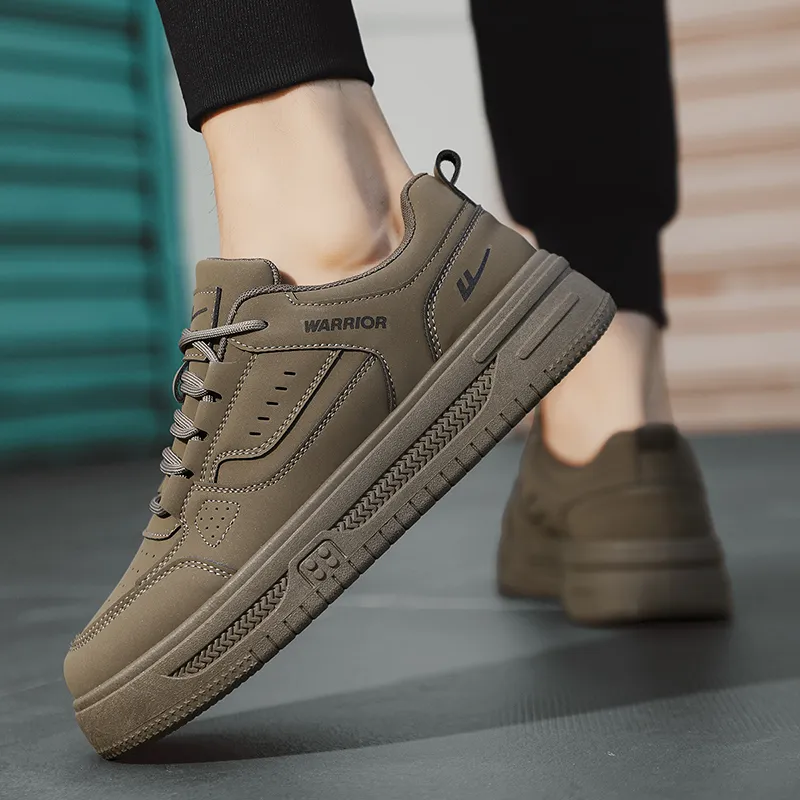 Warrior Slip Resistant Shock Absorbers With Abrasion Resistant Properties Low Top Skateboard Shoes Men's Dark Brown-10