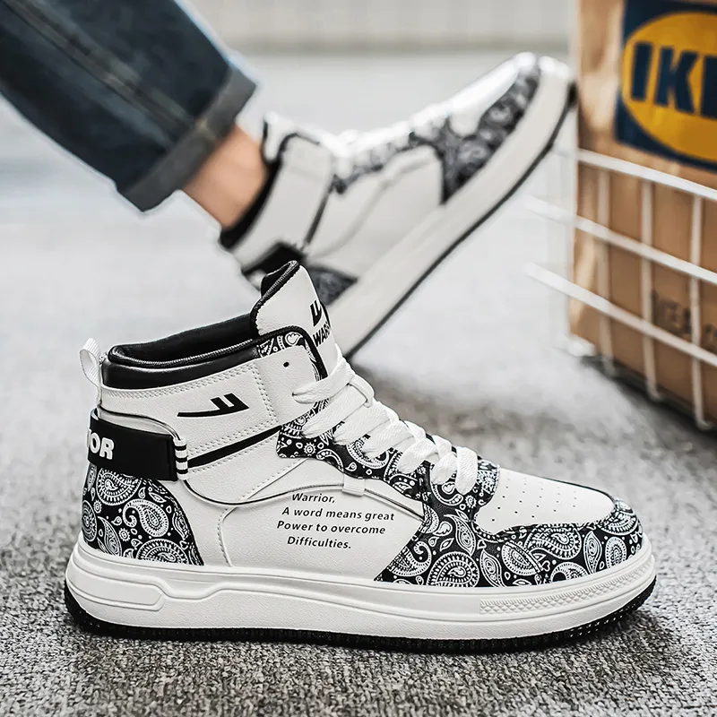 Warrior Slip Resistant And Abrasion Resistant Support High Top Skateboard Shoes Unisex White Black-5