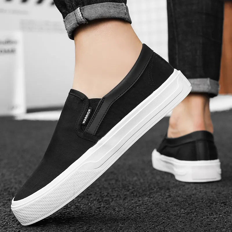 Warrior Slip on Shoes Wear resistant, Lightweight, Breathable, And Non slip. Low Top Canvas Shoes Men's Black-6