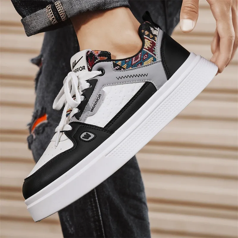 Warrior Slip Resistant Lightweight Height Increasing Low Top Skateboard Shoes Men's Black White Gray-7