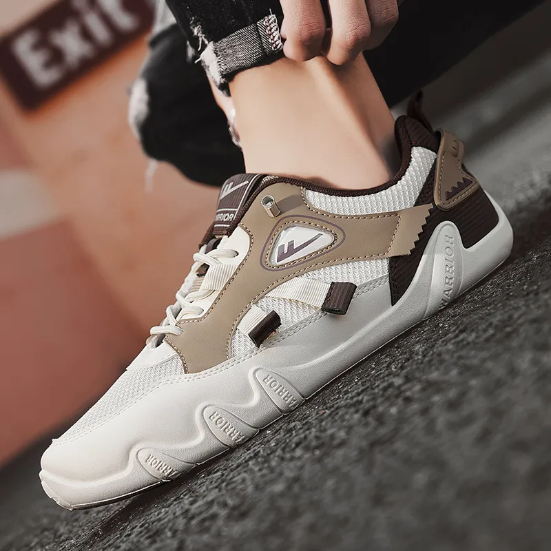 Warrior Coverage Abrasion Resistant Lightweight Breathable Slip Resistant Low Top Casual Shoes Men's Beige Khaki Brown-4