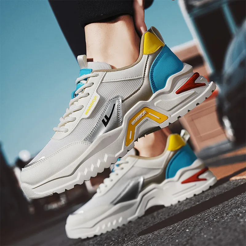 Warrior Anti Slip And Wear Resistant Height Increasing Low Top Casual Shoes Men's Beige Silver Lake Blue-7