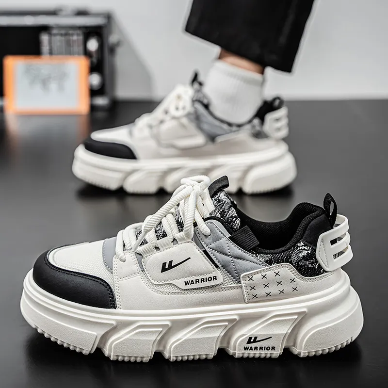 Warrior Coverage Height Increasing Abrasion Resistant Lightweight Slip Resistant Low Top Casual Shoes Men's Beige Black-3