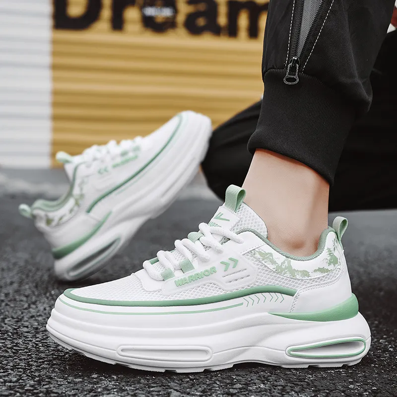 Warrior Coverage Height Increasing Abrasion Resistant Lightweight Slip Resistant Low Top Casual Shoes Men's White Green-4