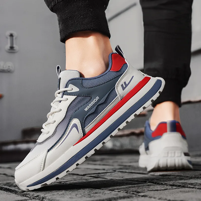 Warrior Anti Slip And Wear Resistant Height Increasing Low Top Casual Shoes Men's Beige Blue Red-5