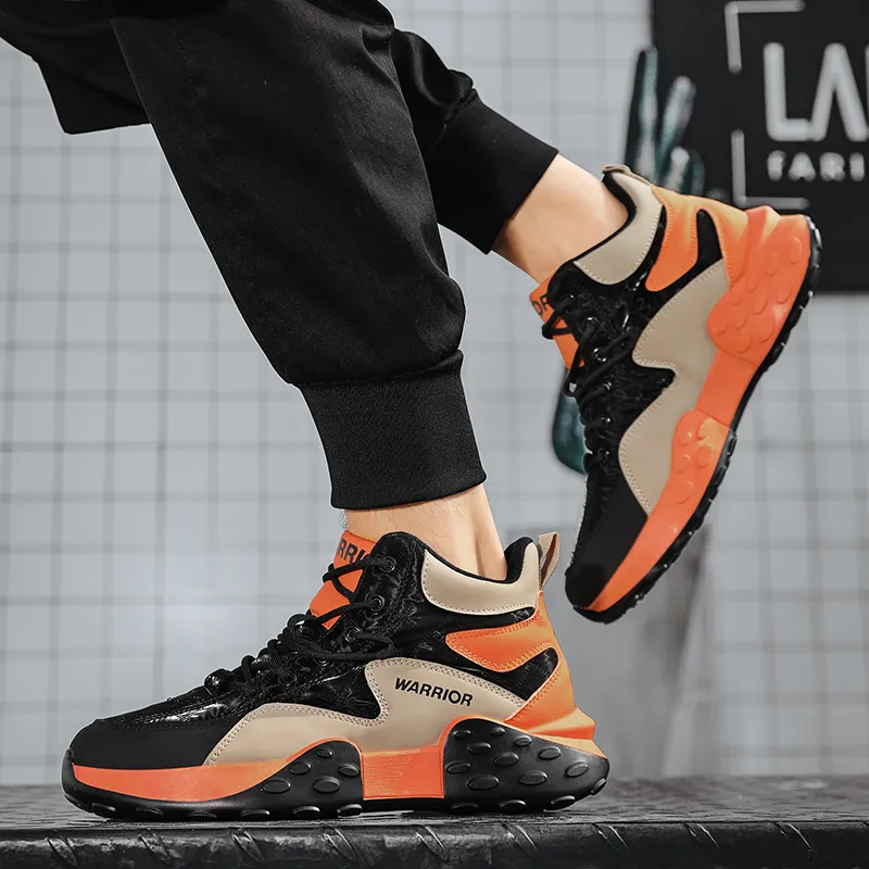 Warrior High Top Chunky Sneakers Men's Khaki Orange-6