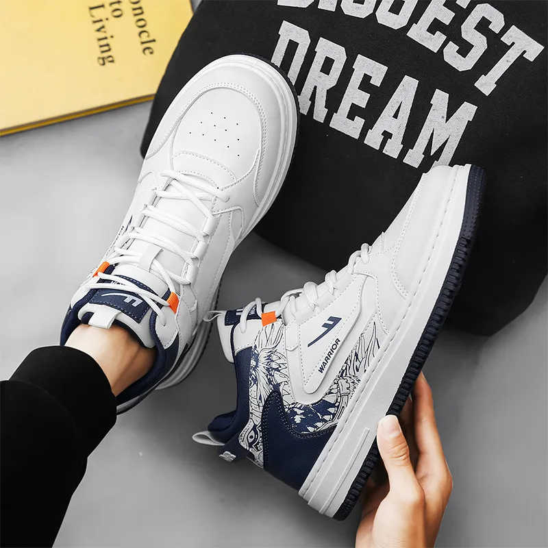 Warrior Vintage Basketball Shoes Anti Slip Wear Resistant High Top Skateboard Shoes Men's White Dark Blue-10