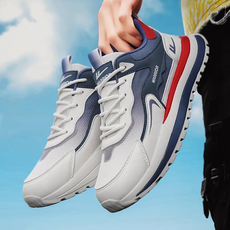 Warrior Anti Slip And Wear Resistant Height Increasing Low Top Casual Shoes Men's Beige Blue Red-4