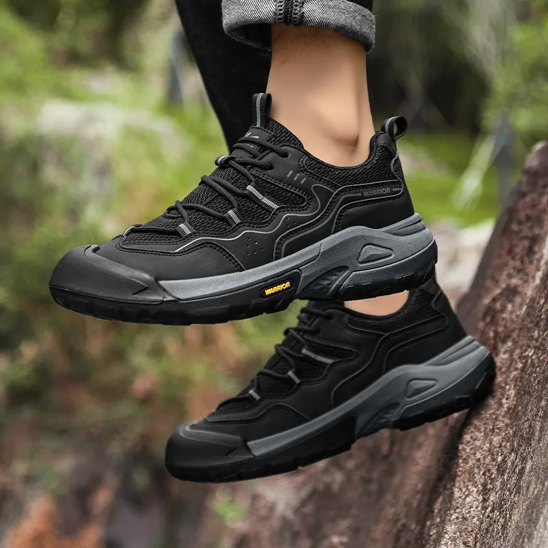 Warrior Hiking Shoes Coverage Wear Resistant Lightweight Slip Resistant Low Top Chunky Sneakers Men's Black-5