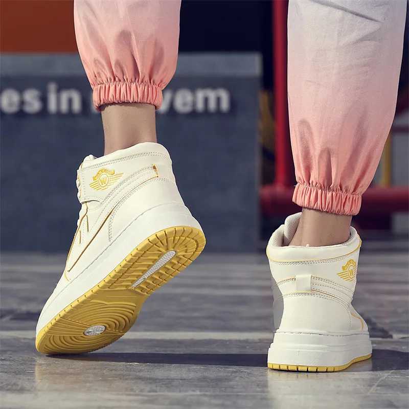 Warrior Anti Slip Wear Resistant High Top Skateboard Shoes Unisex White Yellow-9