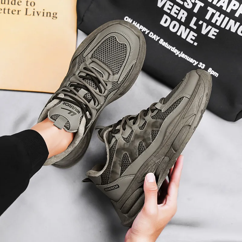 Warrior Slip Resistant, Abrasion Resistant, Thermal Low Top Chunky Sneakers Men's Light Khaki Black-4