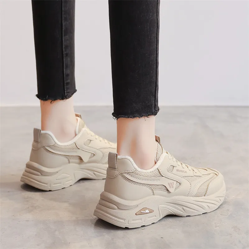 Warrior Warm Cushioning Coverage Height Increasing Wear Resistant Slip Resistant Low Top Chunky Sneakers Unisex Khaki-7