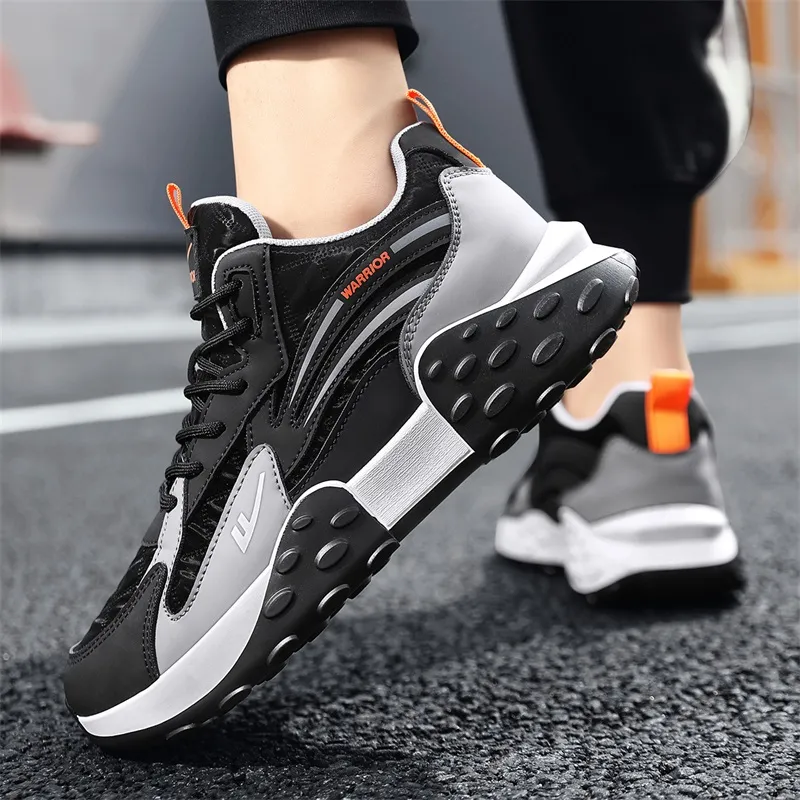 Warrior Cushioning, Slip Resistant, Abrasion Resistant, Height Increasing Low Top Chunky Sneakers Men's Black Gray-5