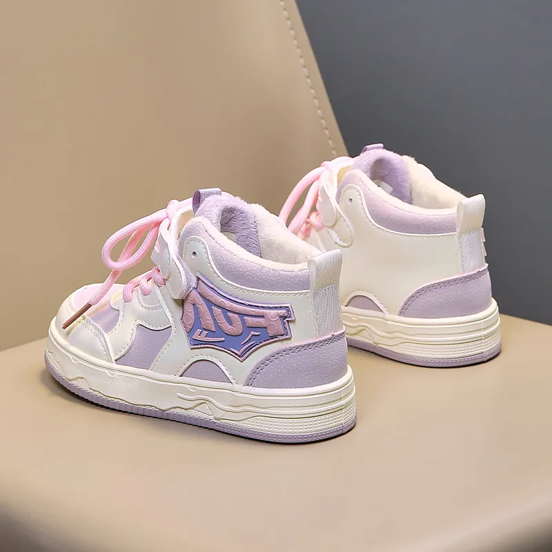 Warrior Slip Resistant, Abrasion Resistant, Thermal High Top Kids' Skateboarding Shoes White Purple Pink Kids'-7