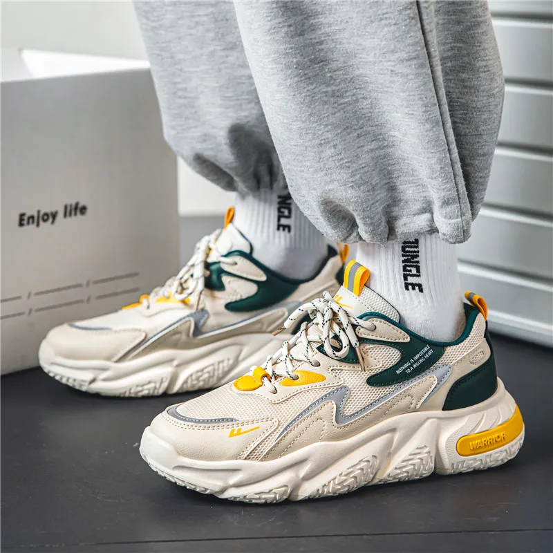 Warrior Slip Resistant, Abrasion Resistant, Breathable Low Top Chunky Sneakers Unisex Beige Gray Green-2