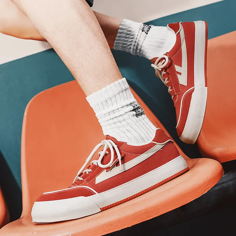 Warrior Wear resistant, Lightweight, Breathable, And Non slip. Low Top Canvas Shoes Unisex Rusty Red Beige-9