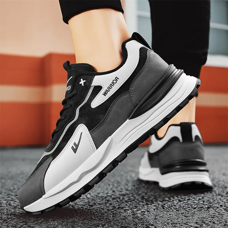Warrior Cushioning, Slip Resistant, Abrasion Resistant, Breathable, Thermal Low Top Running Shoes Men's Black White-6