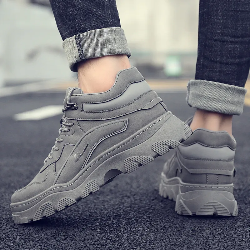 Warrior Slip Resistant Height Increasing High Top Chunky Sneakers Men's Gray-8