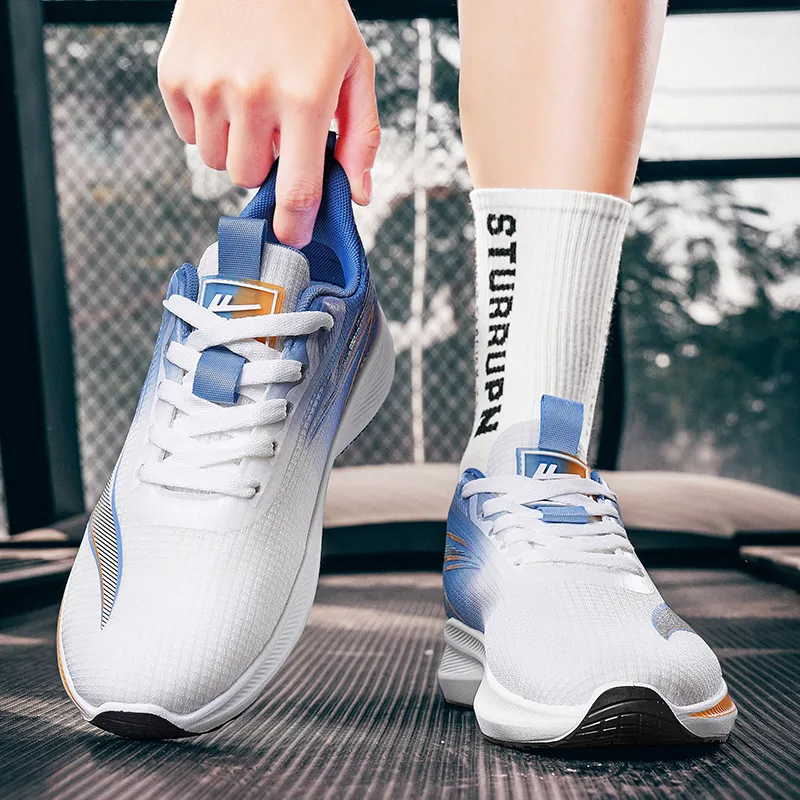 WARRIOR Running Shoes Men Low Top White/Blue-7