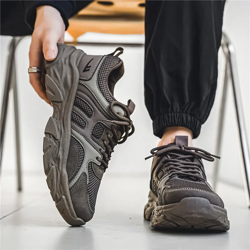 Warrior Cushioning Anti Slip Wear Resistant Breathable Lightweight Height Increasing Low Top Chunky Sneakers Men's Gray-11