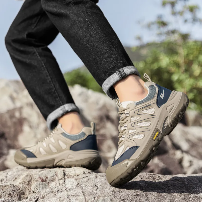 Warrior Wear Resistant Lightweight Height Increasing Low Top Chunky Sneakers Men's Khaki Dark Blue Gray-6