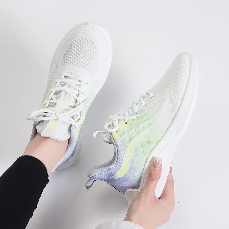 Warrior Lightweight Rebound Abrasion Resistant Low Top Long Distance Running Shoes Women's White Yellow Purple-2
