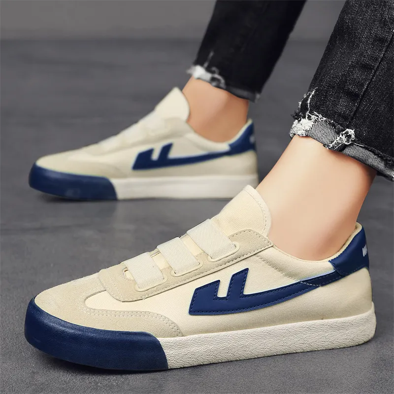 Warrior Slip Resistant, Abrasion Resistant, Lightweight Low Top Canvas Shoes Unisex Beige Dark Blue-4