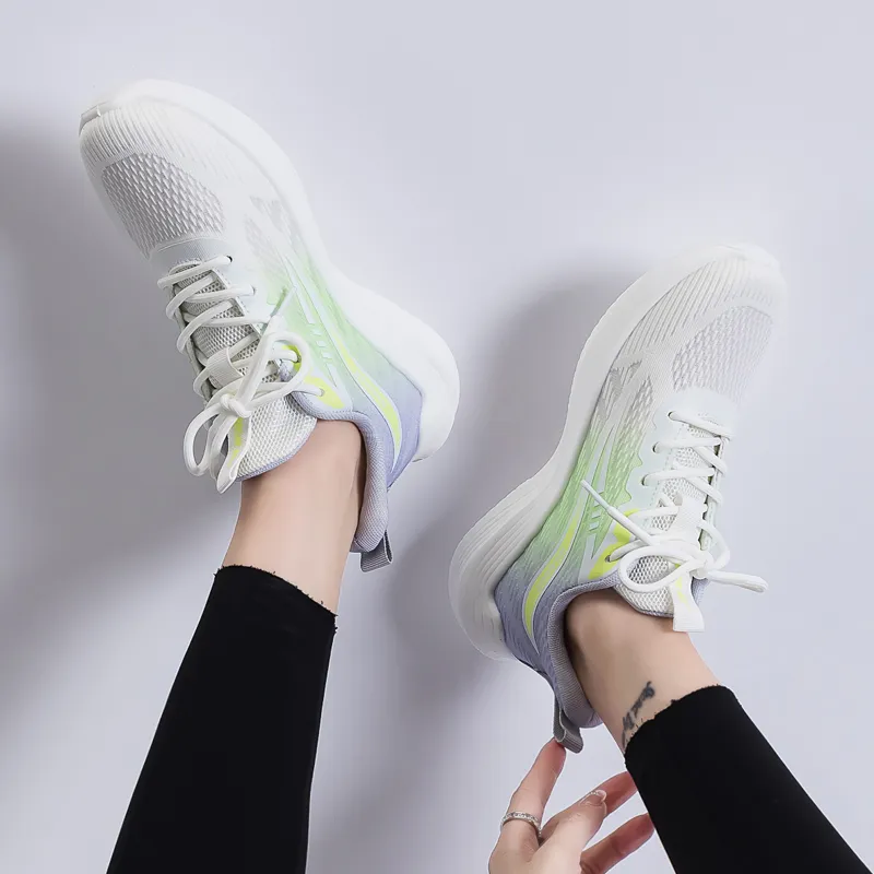 Warrior Lightweight Rebound Abrasion Resistant Low Top Long Distance Running Shoes Women's White Yellow Purple-3