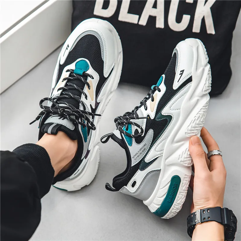 Warrior Slip Resistant, Abrasion Resistant, Breathable Low Top Chunky Sneakers Unisex Black White Gray-5