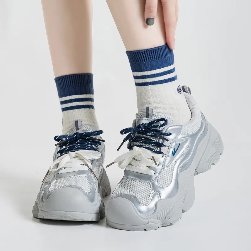 Warrior Height Increasing Wear-Resistant Lightweight Slip-Resistant Low-Top Chunky Sneakers Women's Silver Gray-1