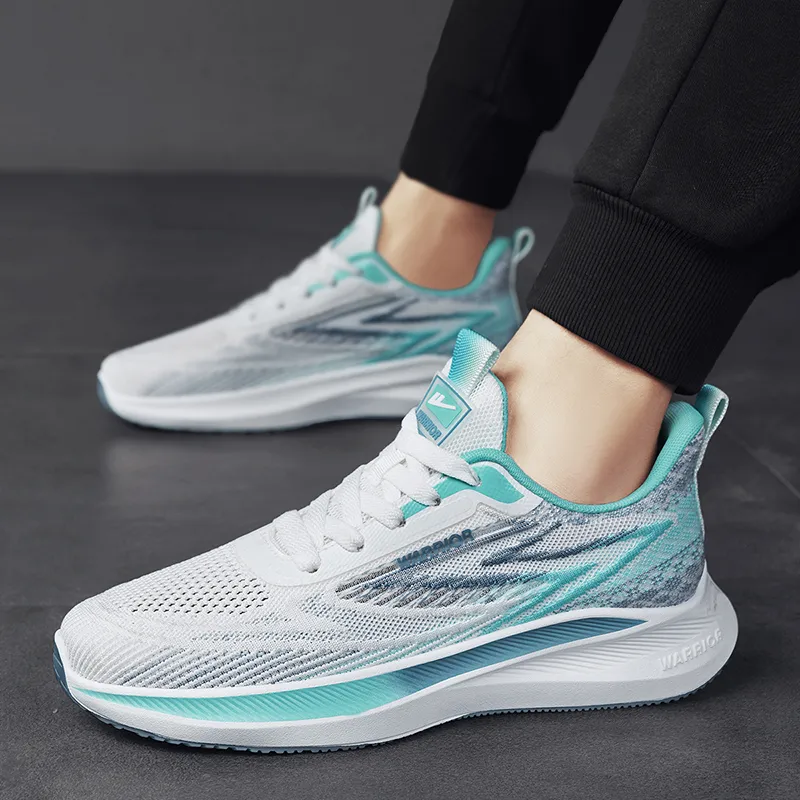 WARRIOR Running Shoes Men Low Top White/Blue-6