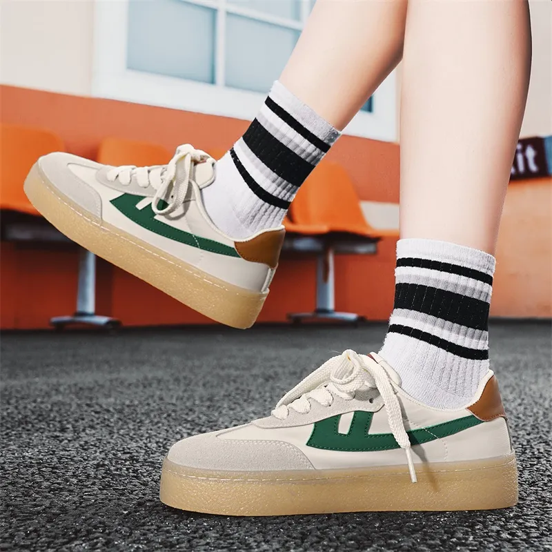 Warrior Anti Slip And Wear Resistant Lightweight Height Increasing Low Top Skateboard Shoes Unisex Beige Green Orange-6