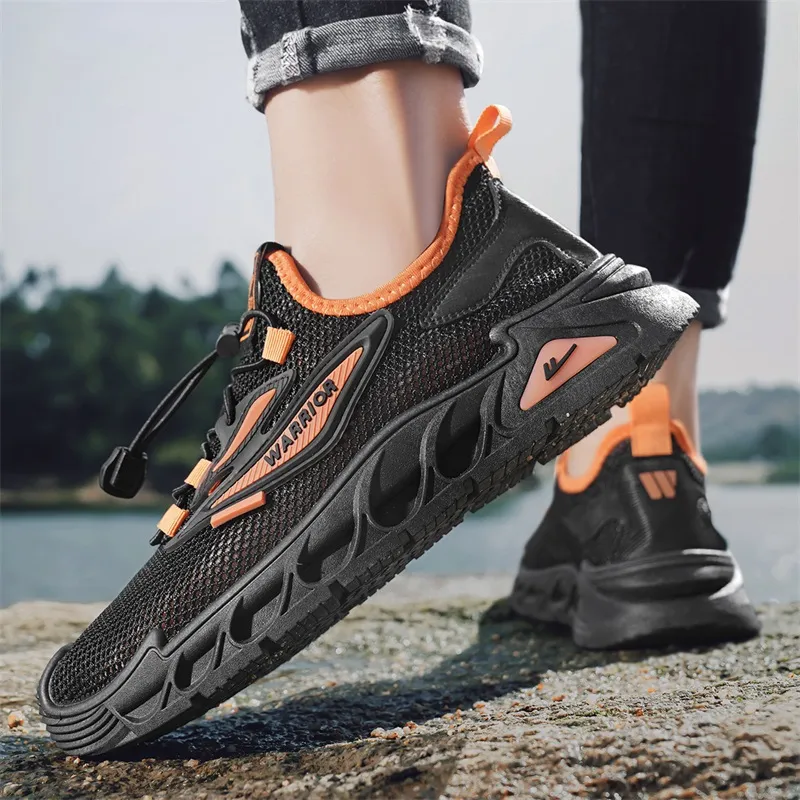 Warrior Wear resistant Lightweight Breathable And Non slip. Low Top Casual Shoes Men's Black Orange-7