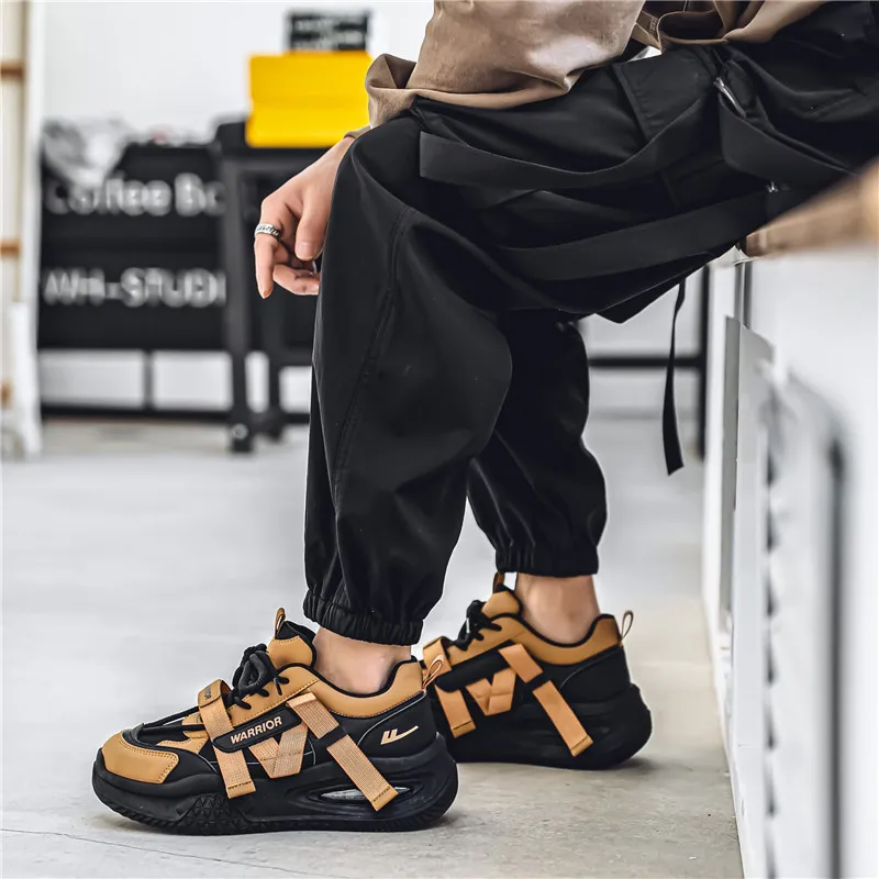 Warrior Shock Absorbers With Slip Resistant And Abrasion Resistant Properties Low Top Chunky Sneakers Men's Brown Black-5