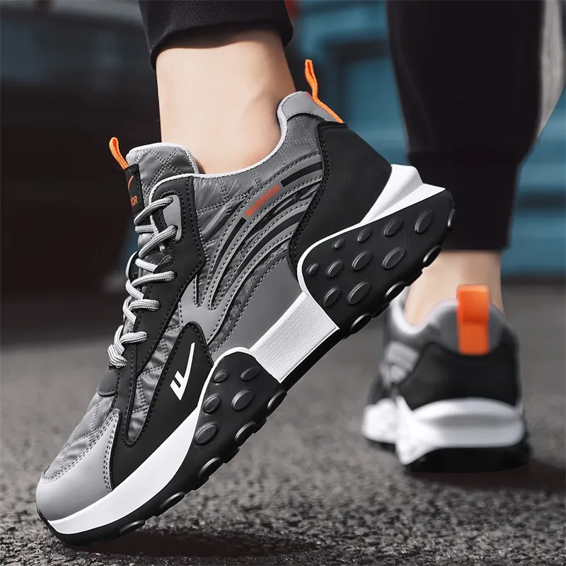 Warrior Anti Slip Wear Resistant High Top Chunky Sneakers Men's Gray Black-6